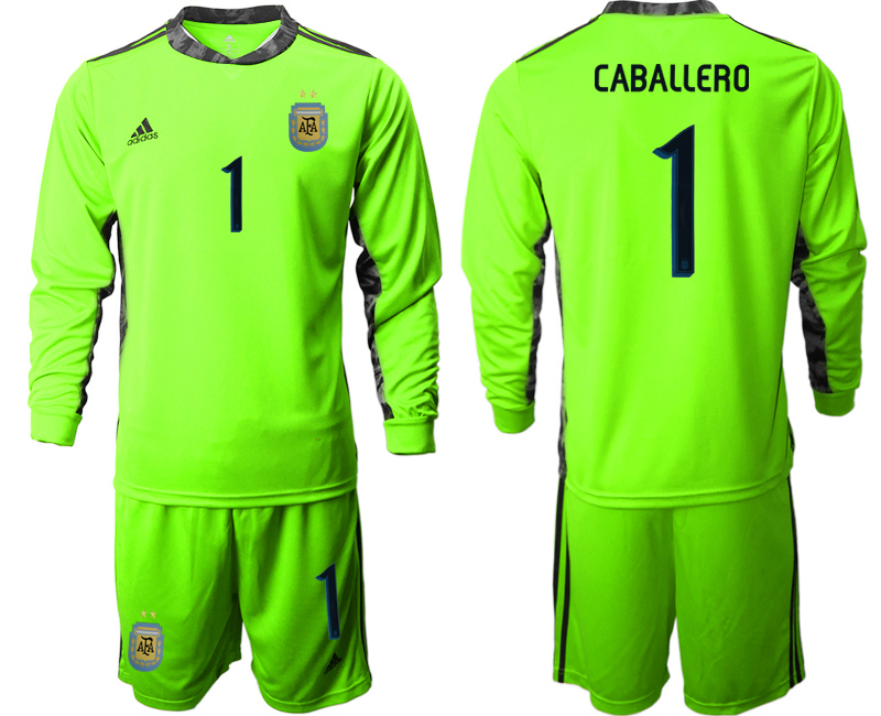 Men 2020-2021 Season National team Argentina goalkeeper Long sleeve green #1 Soccer Jersey1